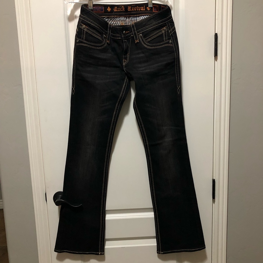 Rock Revival Womens Black Flare Jeans with Contrast Stitching